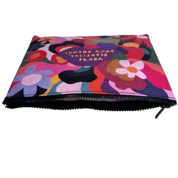 Blue Q You're Beautiful, Don't Change Floral Multicolor Zipper Pouch - Picture 3 of 5
